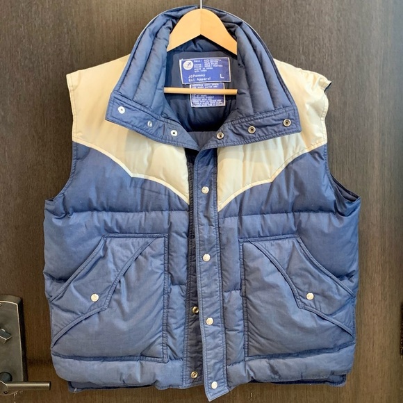 JC Penny Ski Apparel Size Large Unisex Navy Cream Snap Button Puffer Ski Vest - Picture 4 of 9